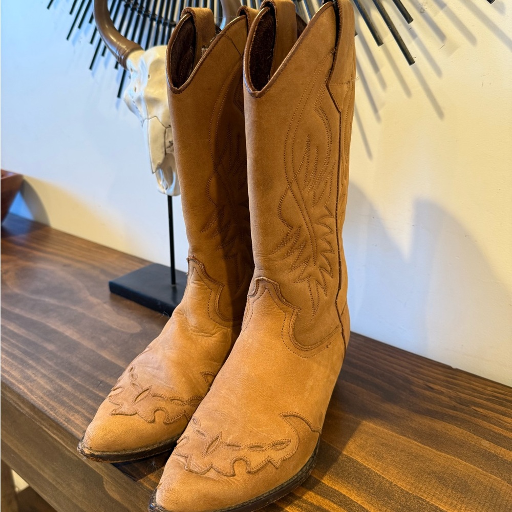 Guess Tan Heeled Boots with Western Stitching